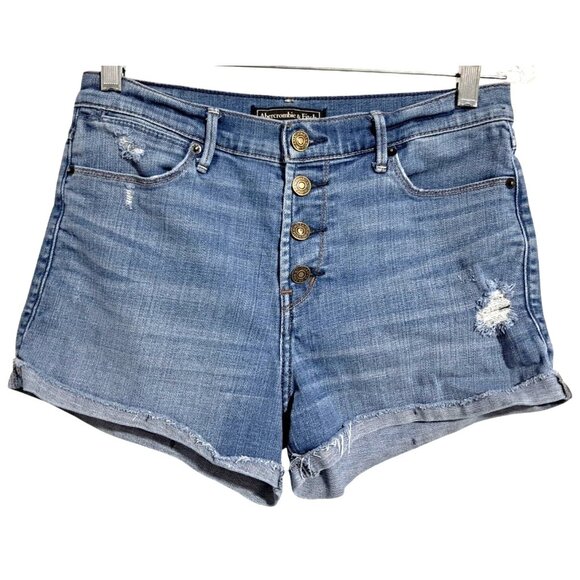 Abercrombie & Fitch Pants - Abercrombie & Fitch Womens High-Rise Distressed Denim Mom Shorts Size 27 Button